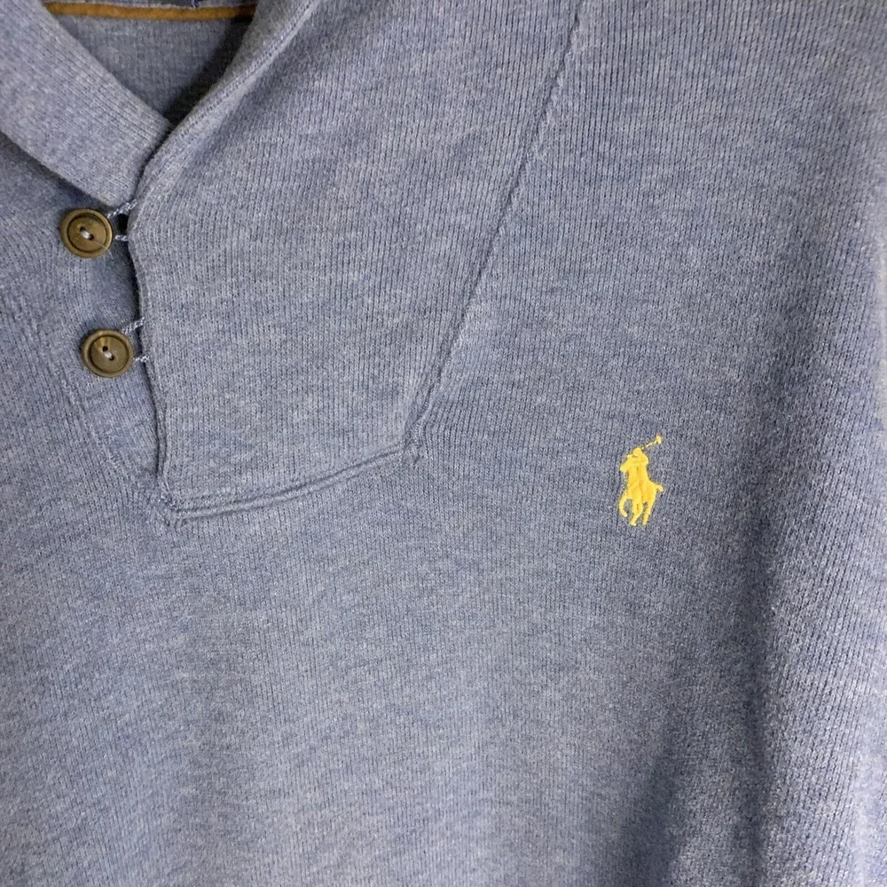 Polo Ralph Lauren Cotton Mock Neck Button Pony LS‎ Sweater Pullover Blue Men XXL